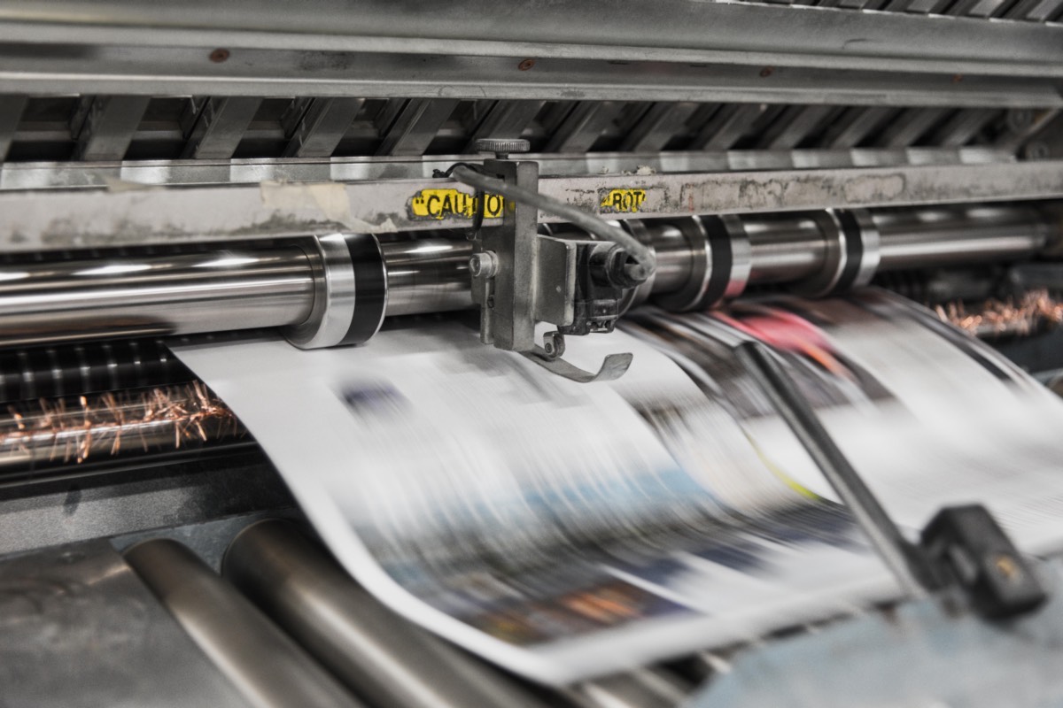 A printing press in action